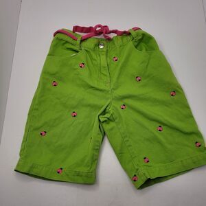 Gymboree Summer Green Chino Lady Bug Shorts Girls Size 7 Adjustable Waist